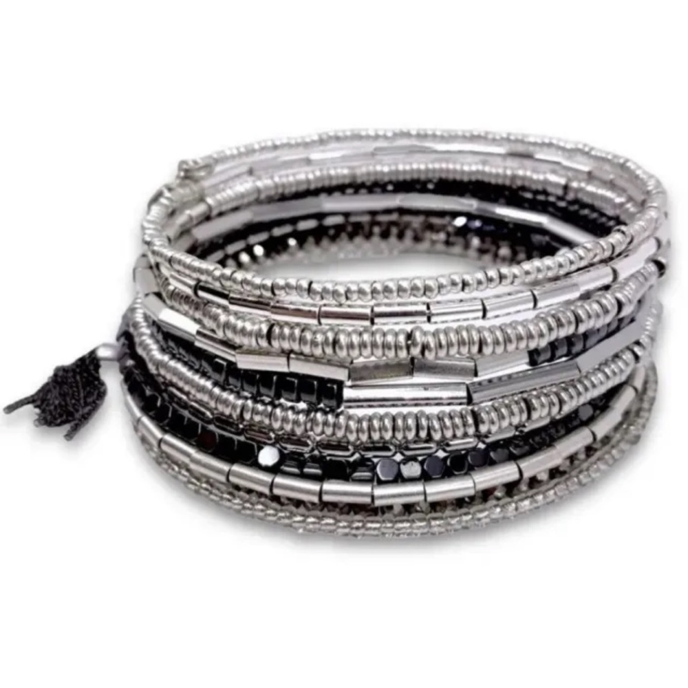 Stella & Dot Celine Wrap Bracelet Silver Beaded